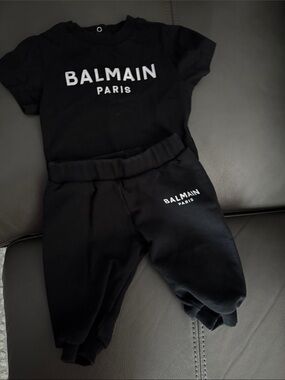 Balmain Kids Black Logo Tee and Jogger Set